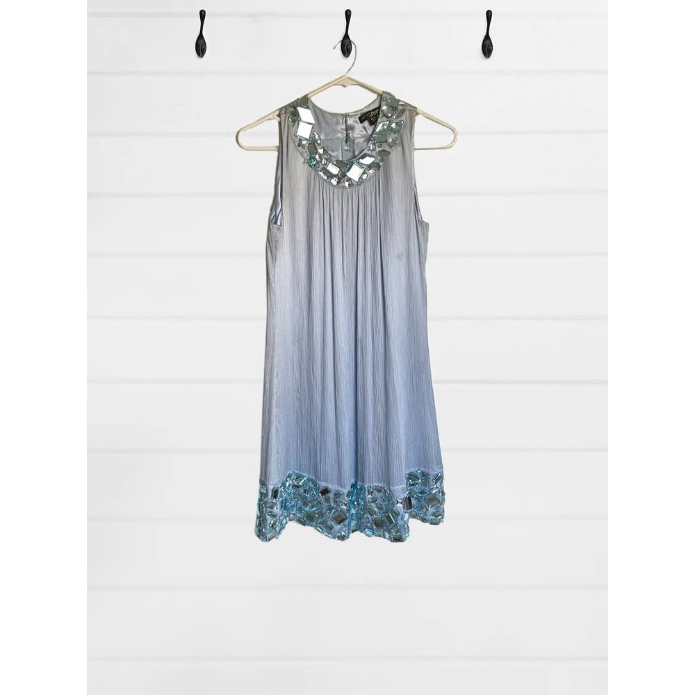 Vintage Betsey Johnson Light  Blue Silk Sleeveless Cocktail Dress Rhinestone S 8